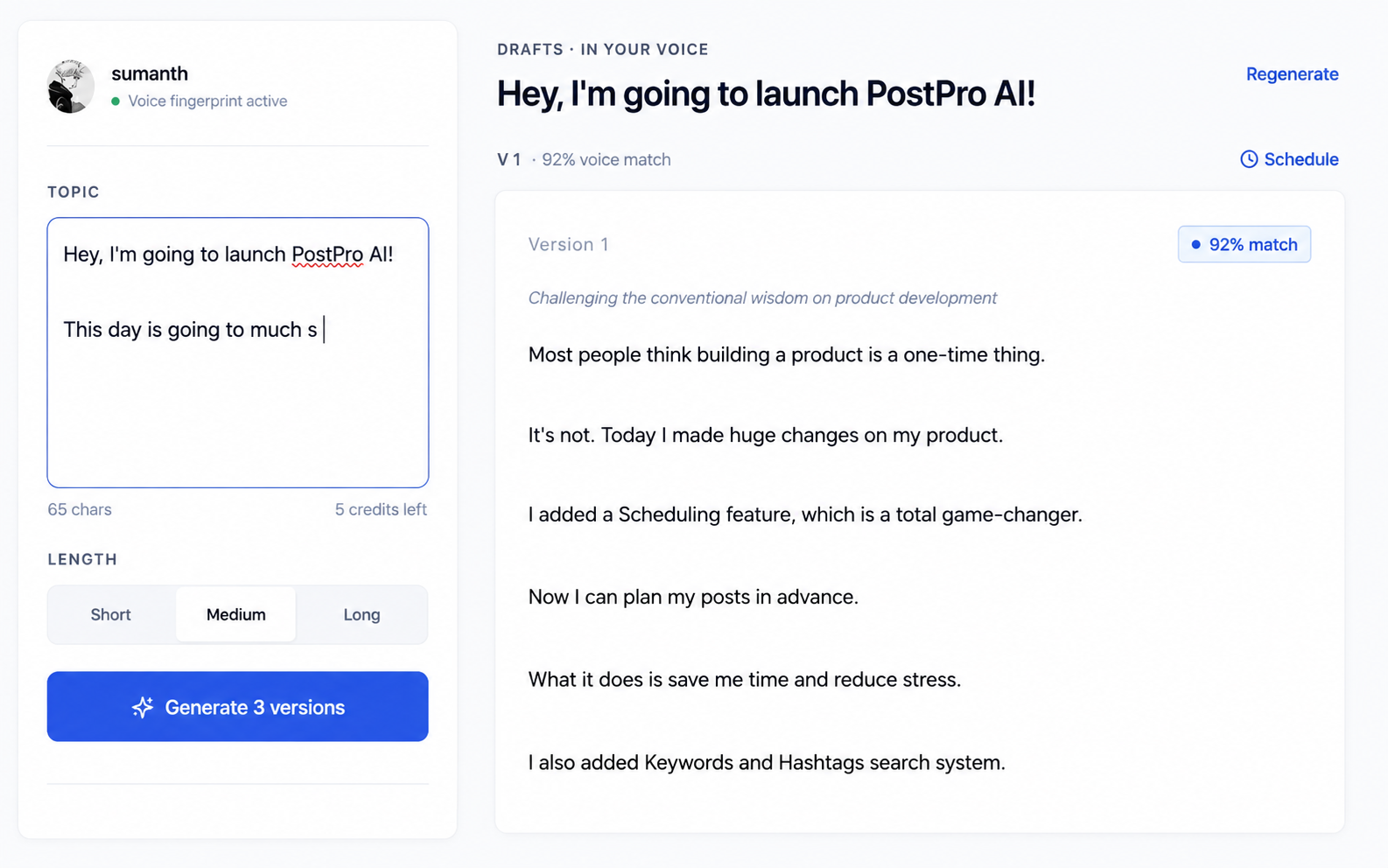 PostPro AI — Post composer with voice match