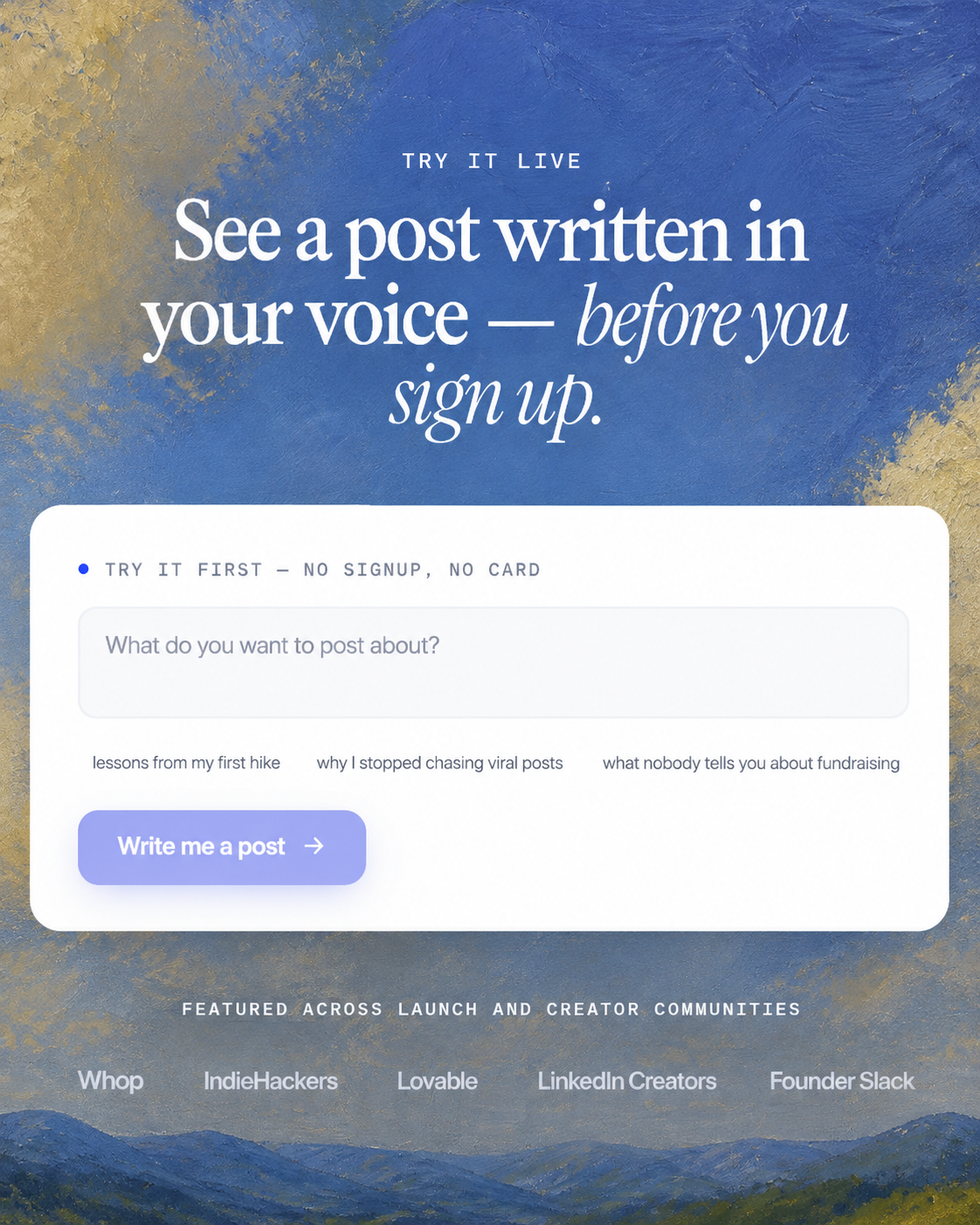 PostPro AI — Try-it-live section